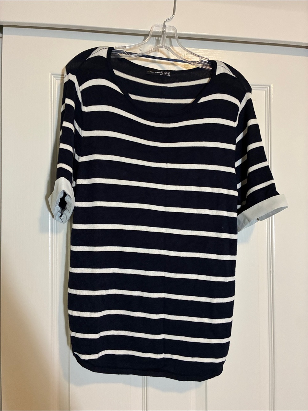 Atmosphere Black and White Striped Short Sleeve Knit Tee